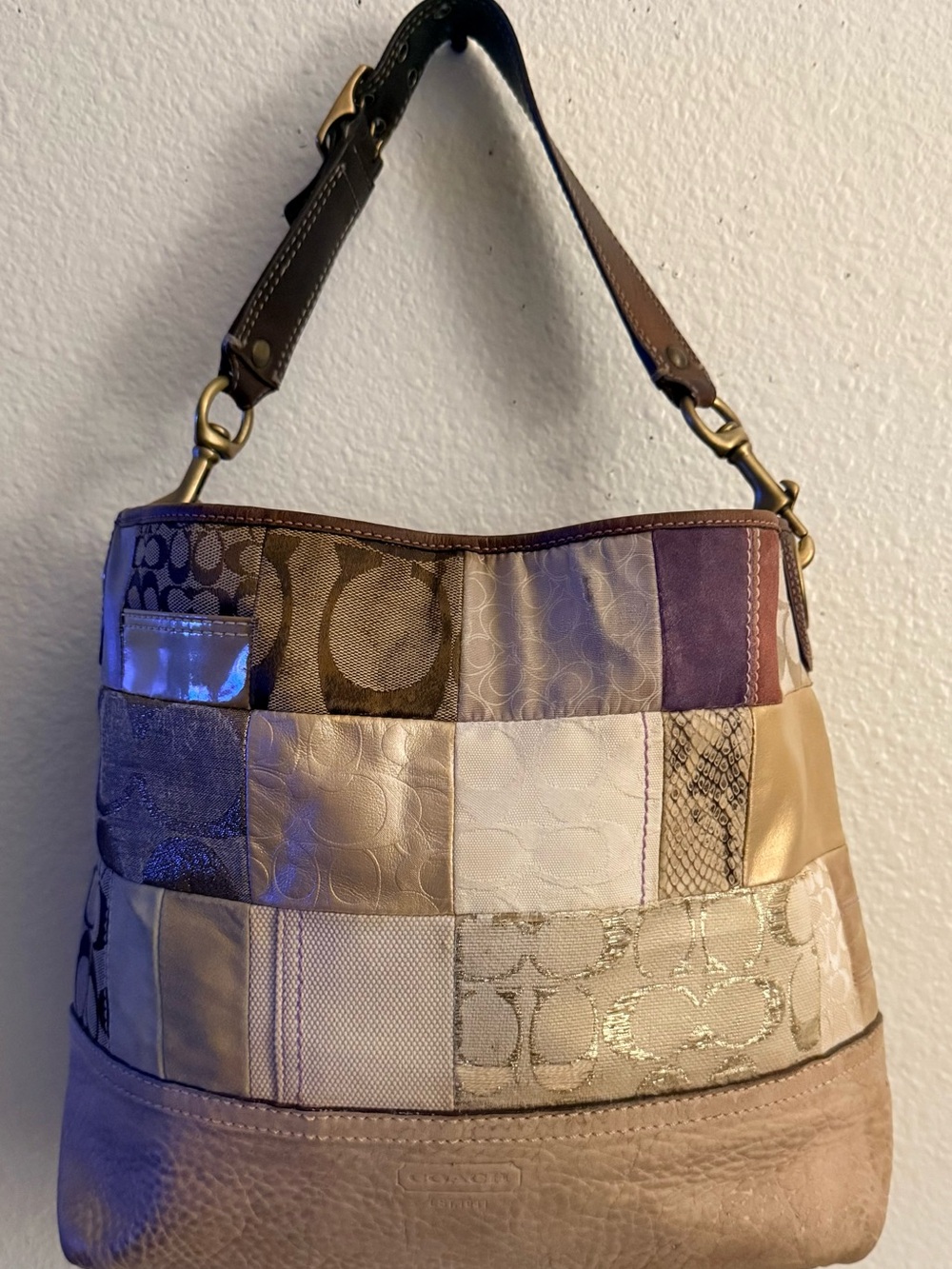 Coach Patchwork Hobo in Beige, Taupe & Purple Accents